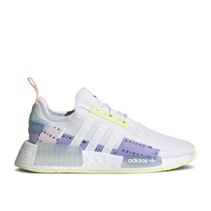 アディダス Adidas 【 Nmd_R1 Refined J 'All Over Logo - White Pulse Yellow' Youth Cloud White/Cloud White/Pulse Yellow 】 ロゴ 白色 ホワイト キッズ ベビー マタニティ キッズファッション 靴 スニーカー ジュニア キ(4)