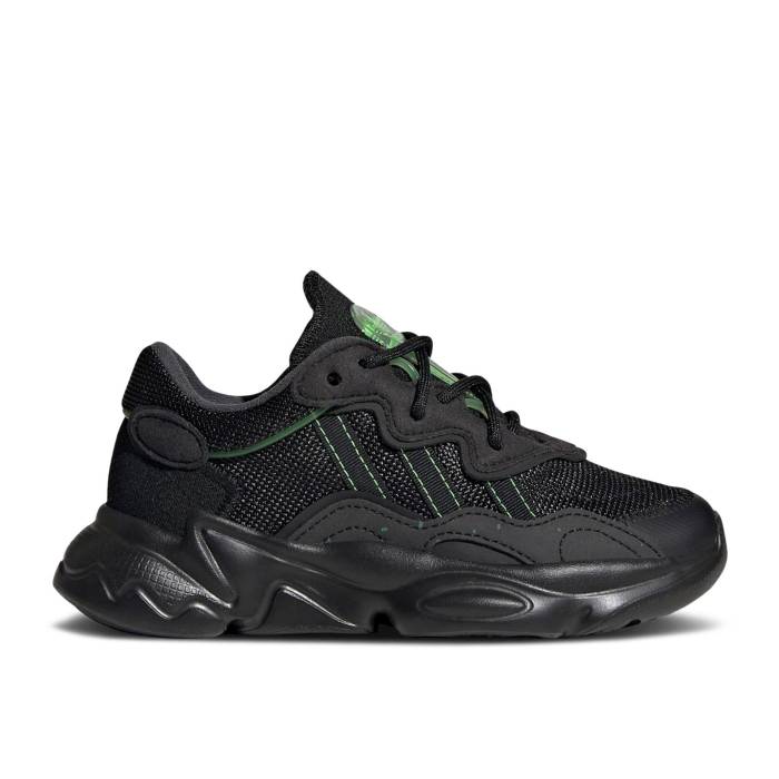 ǥ Adidas  Ozweego J 'Black Solar Green' Youth Core Black/Core Bla...