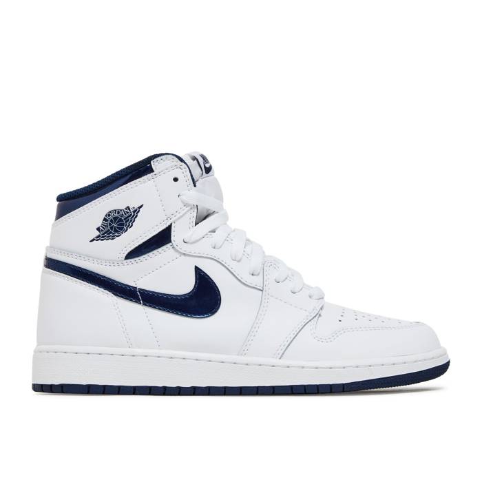 楽天スニケスナイキ　エアジョーダン Air Jordan 【 Jordan 1 Retro High Og Bg 'Metallic Navy' Youth White/Midnight Navy 】 レトロ ハイ キッズ ベビー マタニティ キッズファッション 靴 スニーカー ジュニア キッズ 白色 ホ
