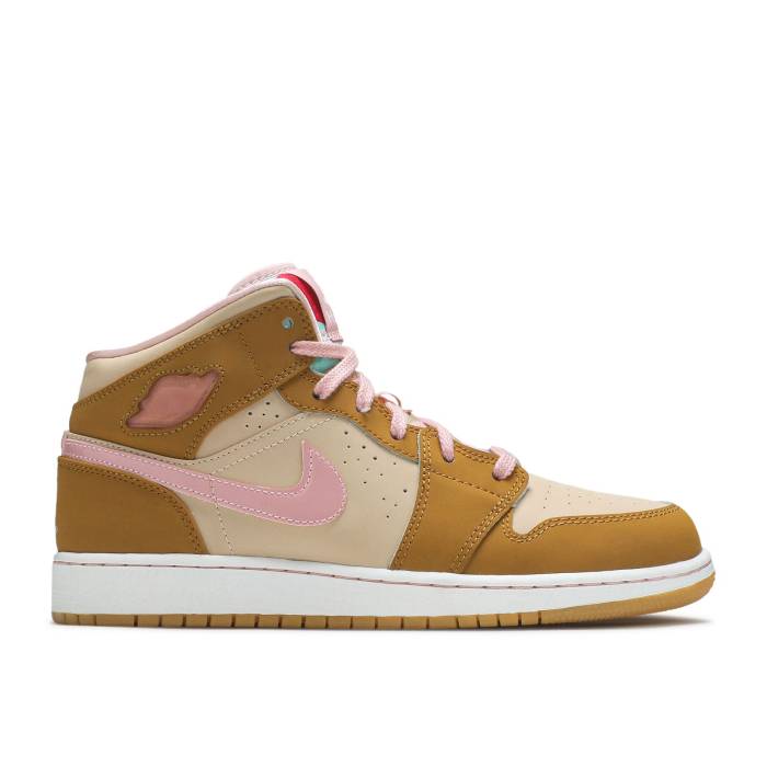 楽天スニケスナイキ　エアジョーダン Air Jordan 【 Jordan 1 Mid Gg 'Lola Bunny' Youth Wheat/Pink Glaze-Shimmer 】 ミッド キッズ ベビー マタニティ キッズファッション 靴 スニーカー ジュニア キッズ ウィート pink ピン