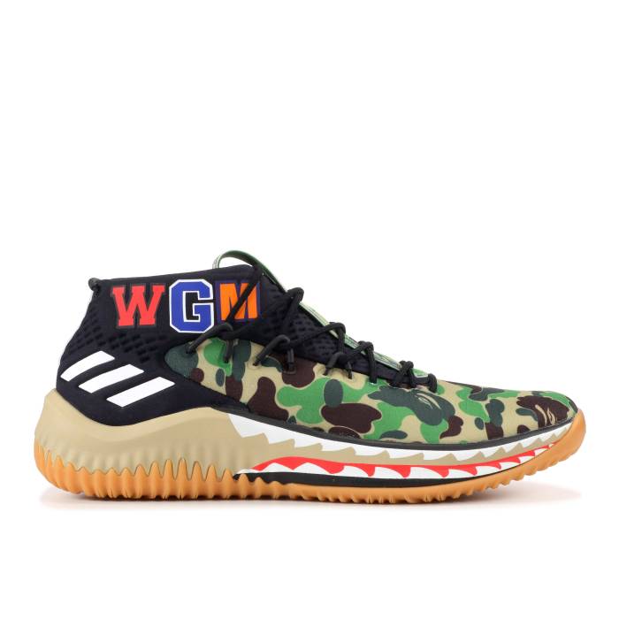 アディダス Adidas 【 A Bathing Ape X Dame 4 'Green Camo' Men Pantone/Running White/Core Black 】 靴 メンズ靴 スニーカー メンズ 白色 ホワイト コア 黒色 ブラック