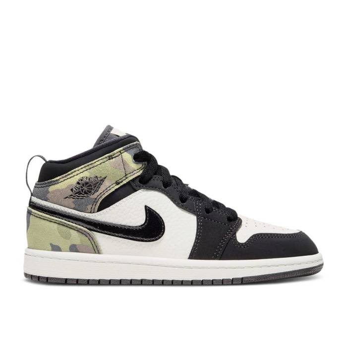 楽天スニケスナイキ　エアジョーダン Air Jordan 【 1 Mid Se Ps 'Camo' Youth Light Bone/Black 】 ミッド キッズ ベビー マタニティ キッズファッション 靴 スニーカー ジュニア キッズ 黒色 ブラック