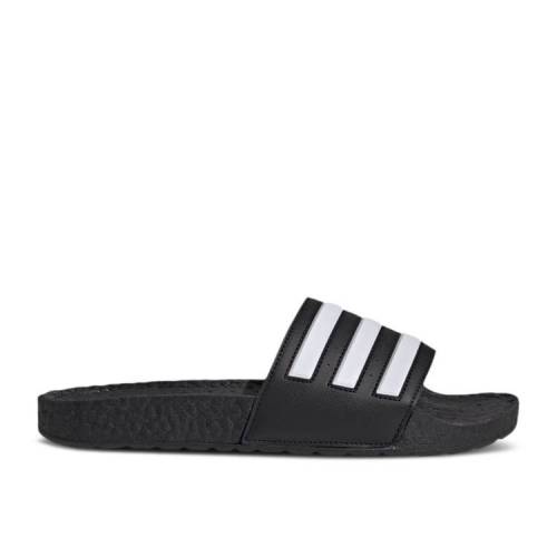 【 ADIDAS ADILETTE BOOST SLIDES 'BLACK WHITE STRIPES' / CORE BLACK CLOUD WHITE CORE 】 アディダス アディレッタ ブースト 白色 ホワイト コア 黒色 ブラック スニーカー メンズ