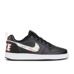 【 NIKE COURT BOROUGH LOW VF GS 'FLORAL SWOOSH - BLACK' / BLACK PALE IVORY PINK TINT 】 コート スウッシュ スウォッシュ 黒色 ブラック アイボリー ピンク コートバーロウ ジュニア キッズ ベビー マタニティ ス