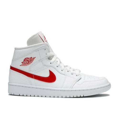 【 AIR JORDAN WMNS JORDAN 1 MID 'WHITE UNIVERSITY RED' / WHITE UNIVERSITY RED 】 ナイキ ミッド 白色 ホワイト 赤 レッド エアジョーダン スニーカー レディース