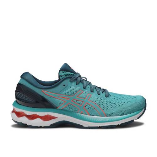 【 ASICS WMNS GEL KAYANO 27 'TECHNO CYAN' / TECHNO CYAN SUNRISE RED 】 シアン 赤 レッド スニーカー レディース アシックス