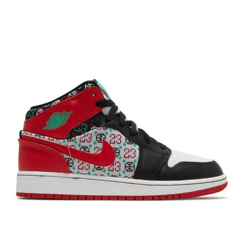 【 AIR JORDAN AIR JORDAN 1 MID SE GS 039 UGLY CHRISTMAS SWEATER 039 / WHITE BLACK ROMA GREEN 】 ナイキ ミッド クリスマス 白色 ホワイト 黒色 ブラック ローマ 緑 グリーン エアジョーダン ジュニア キッズ ベビー マ