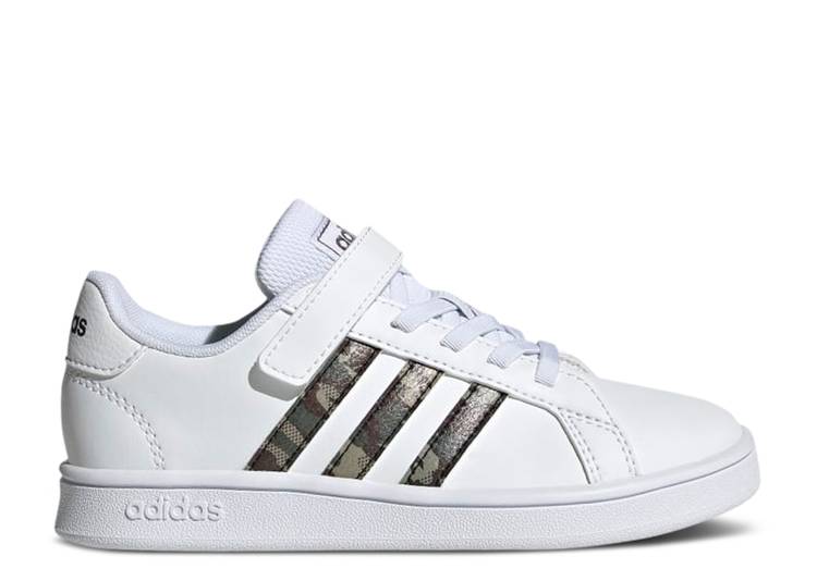 【 ADIDAS GRAND COURT J 'CAMO' / CLOUD WHITE CORE BLACK CARBON 】 アディダス グランド コート 白色 ホワイト コア 黒色 ブラック カーボン ジュニア キッズ ベビー マタニティ スニーカー