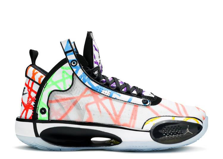 【 AIR JORDAN ZION WILLIAMSON X JORDAN 34 GS 'NOAH' / WHITE BLACK MULTI COLOR 】 ナイキ 白色 ホ..