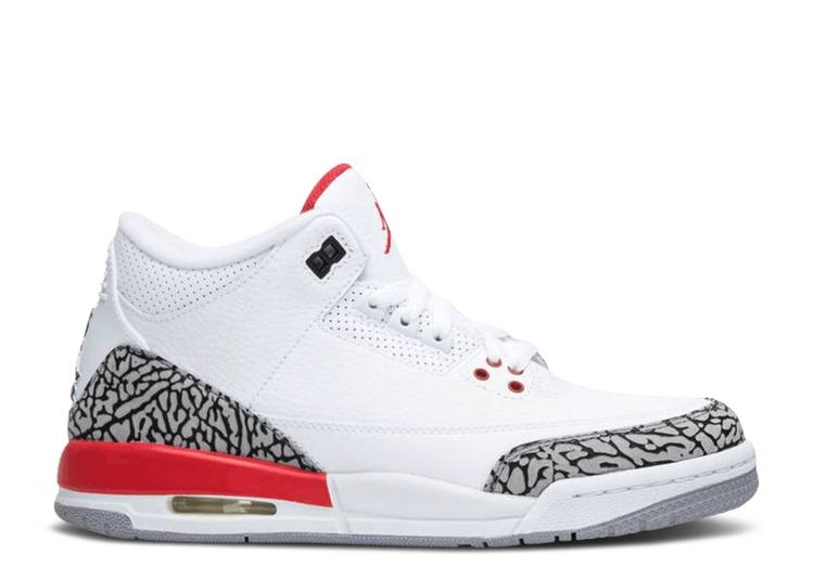 【 AIR JORDAN SNEAKER POLITICS X JORDAN 3 RETRO GS 'HALL OF FAME' / WHITE FIRE RED CEMENT GREY ..