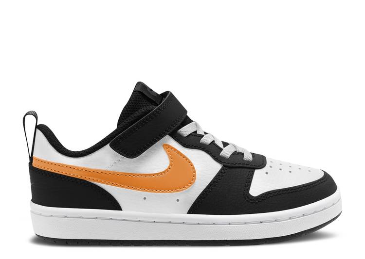 【 NIKE COURT BOROUGH LOW 2 PS 'WHITE BLACK ORANGE' / WHITE BLACK DARK SMOKE GREY...