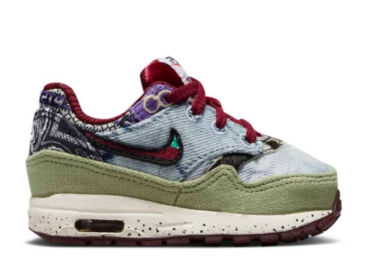 【 NIKE CONCEPTS X AIR MAX 1 SP TD 'MELLOW' / OIL GREEN MULTI COLOR SAIL 】 マックス 緑 グリーン エアマックス ベビー ナイキ