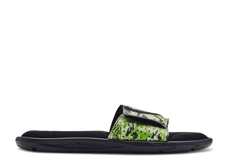 【 UNDER ARMOUR IGNITE 6 GRAPHIC STRAP SLIDE 'BLACK GREEN CITRINE CAMO' / BLACK G...