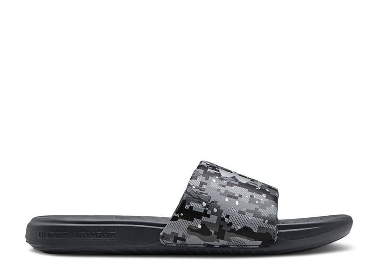 【 UNDER ARMOUR ANSA GRAPHIC SLIDE 'PITCH GREY CAMO' / PITCH GREY BLACK 】 グラフィック ...