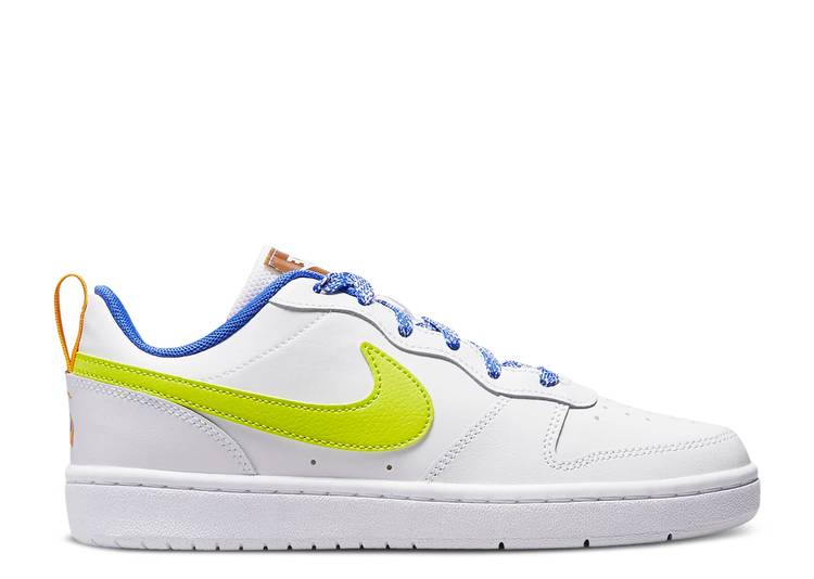 【 NIKE COURT BOROUGH LOW 2 SE GS 'WHITE ATOMIC GREEN' / WHITE MEDIUM BLUE MAGMA ...