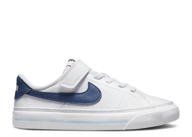 【 NIKE COURT LEGACY PS 'WHITE MYSTIC NAVY' / WHITE BOARDER BLUE TEAM ORANGE 】 コー...