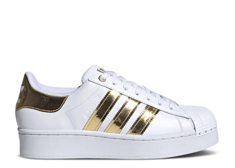 【 ADIDAS WMNS SUPERSTAR BOLD 'WHITE GOLD METALLIC' / CLOUD WHITE CORE BLACK GOLD 】 アディダス スーパースター ゴールド 白色 ホワイト コア 黒色 ブラック スニーカー レディース