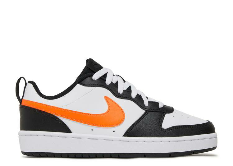 【 NIKE COURT BOROUGH LOW 2 GS 'WHITE BLACK ORANGE' / WHITE BLACK DARK SMOKE GREY...