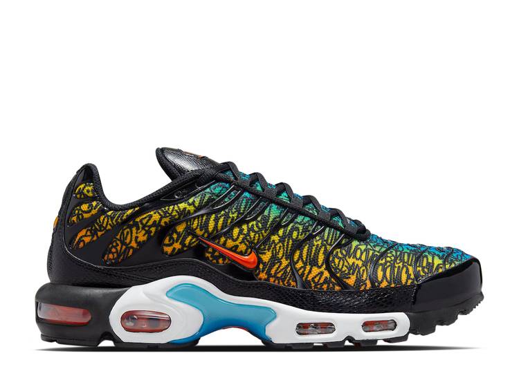 【 NIKE AIR MAX PLUS 'GRAFFITI' / BLACK PHOTO BLUE TOUR YELLOW 】 マックス 黒色 ブラック 青色 ブルー 黄色 イエロー エアマックスプラス スニーカー メンズ ナイキ