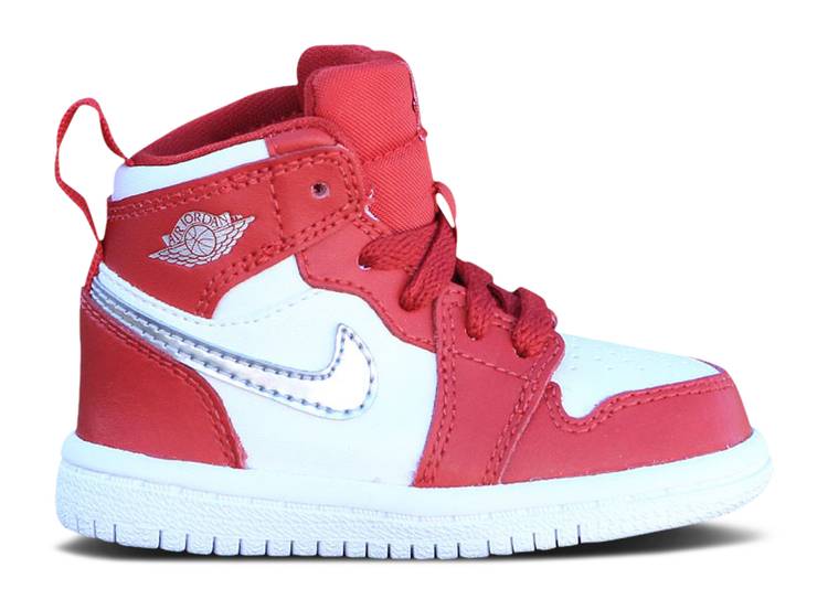 【 AIR JORDAN AIR JORDAN 1 RETRO HIGH TD 'GYM RED' / GYM RED METALLIC SILVER WHITE 】 ナイキ ハイ 赤 レッド 銀色 シルバー 白色 ホワイト エアジョーダン ベビー