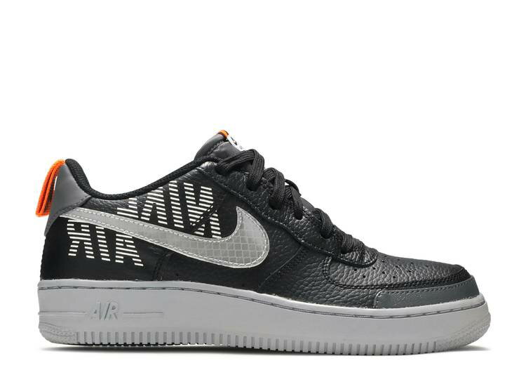 【 NIKE AIR FORCE 1 LV8 2 GS 'UNDER CONSTRUCTION - BLACK' / BLACK DARK GREY TOTAL ORANGE 】 黒色 ブラック 灰色 グレー 橙 オレンジ エアフォース ジュニア キッズ ベビー マタニティ スニーカー ナイキ