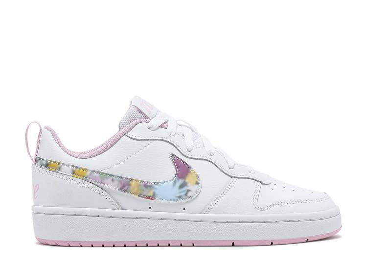  NIKE COURT BOROUGH LOW 2 SE GS 'FLORAL SWOOSH' / WHITE LIGHT ARCTIC PINK MULTI...