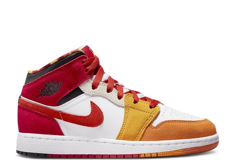 【 AIR JORDAN JORDAN 1 MID SE GS 'PICNIC' / PAPRIKA CINNABAR BLACK CANYON 】 ナイキ ミッド 黒色 ..