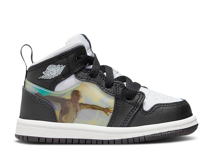 【 AIR JORDAN AIR JORDAN 1 MID TD 'HOLOGRAM' / BLACK NEW EMERALD UNIVERSITY 】 ナイキ ミッド 黒色 ブラック エアジョーダン ベビー