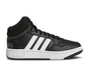 【 ADIDAS HOOPS MID J 039 BLACK WHITE 039 / CORE BLACK CLOUD WHITE GREY SIX 】 アディダス ミッド コア 黒色 ブラック 白色 ホワイト 灰色 グレー ジュニア キッズ ベビー マタニティ スニーカー