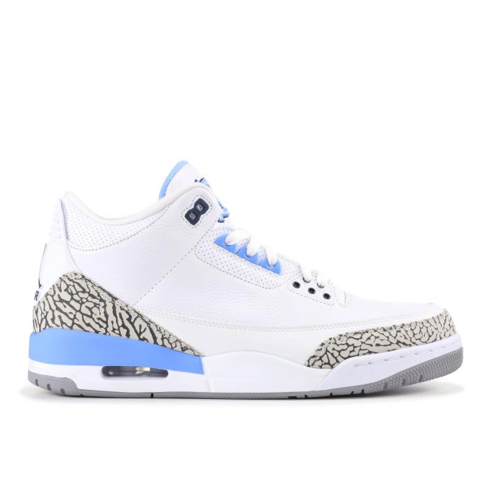 【 AIR JORDAN JORDAN 3 RETRO 'UNC' PLAYER EXCLUSIVE / WHITE VALOR BLUE CEMENT GREY 】 ナイキ 白色 ホワイト 青色 ブルー 灰色 シメント グレー エアジョーダン スニーカー メンズ