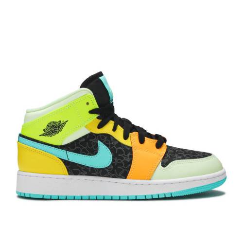  AIR JORDAN JORDAN 1 MID SE GS 'CLOVER' / BLACK AURORA GREEN OPTI YEL...