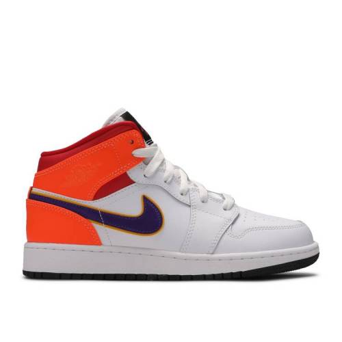 【 AIR JORDAN JORDAN 1 MID GS 'WHITE COURT PURPLE TEAL' / WHITE COURT PURPLE SPIR...