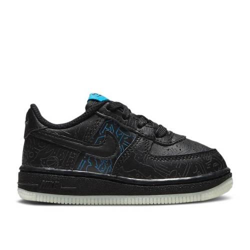 【 NIKE SPACE JAM X AIR FORCE 1 '07 TD 'COMPUTER CHIP' / BLACK LIGHT BLUE FURY BLACK 】 ジャム 黒色 ブラック 青色 ブルー スペースジャム エアフォース ベビー ナイキ