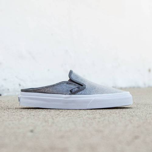 ヴァンズ バンズ クラシック スリッポン レザー スニーカー レディース 【 VANS SLIPON WOMEN CLASSIC MULE EMBOSSED LEATHER GRAY TRUE WHITE 】