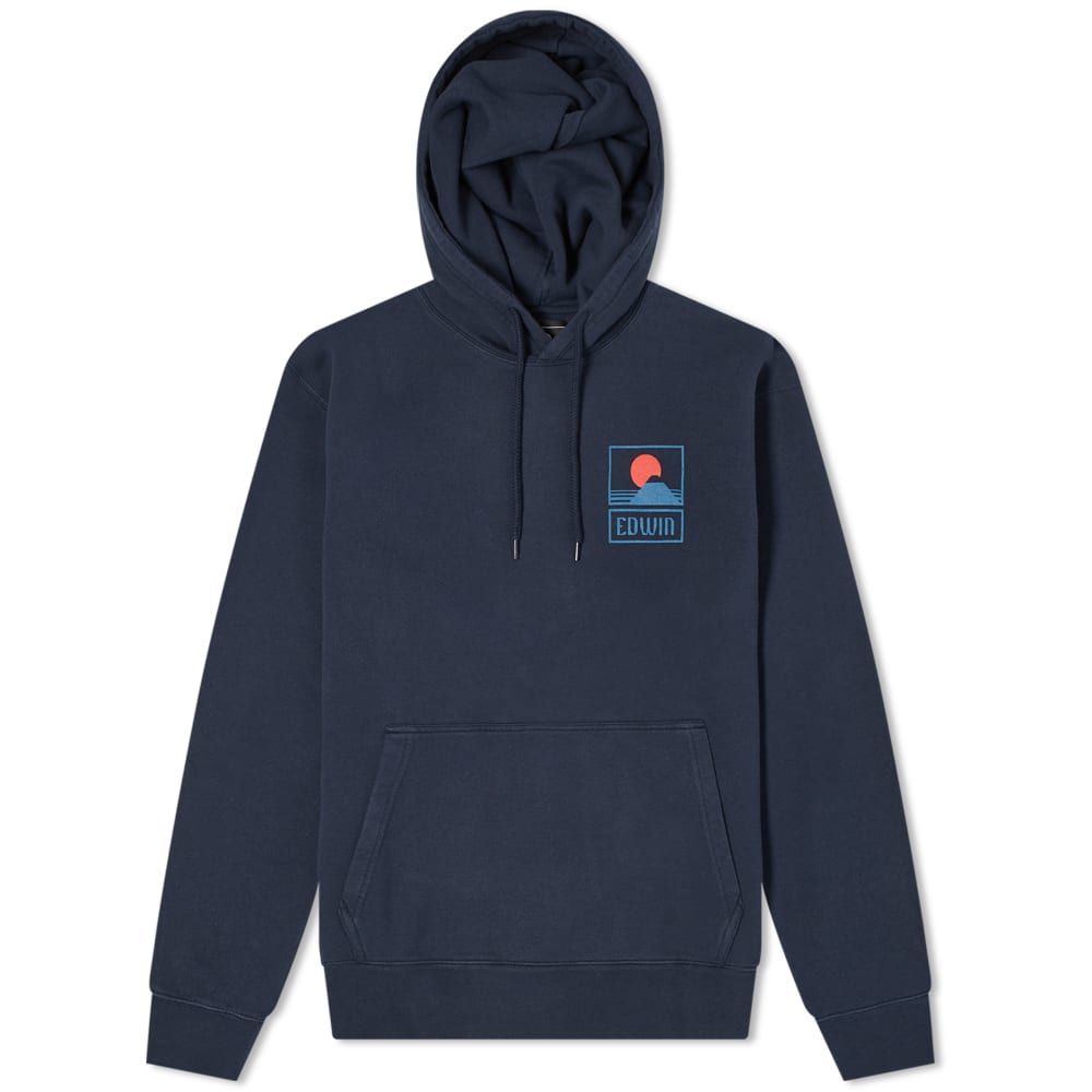 エドウイン フーディー パーカー 紺色 ネイビー ブレイザー メンズ 【 EDWIN SUNSET MT FUJI POPOVER HOODY NAVY BLAZER 】