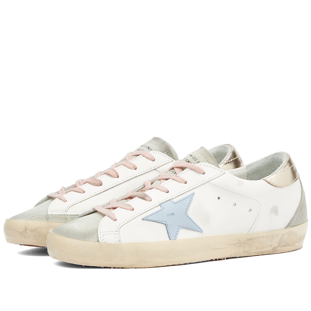 ゴールデングース レザー 靴 スニーカー 白色 ホワイト 青色 ブルー スーパースター & レディース 【 GOLDEN GOOSE GOLDEN GOOSE SUPER STAR LEATHER SNEAKER / WHITE ICE POWDER BLUE & 】