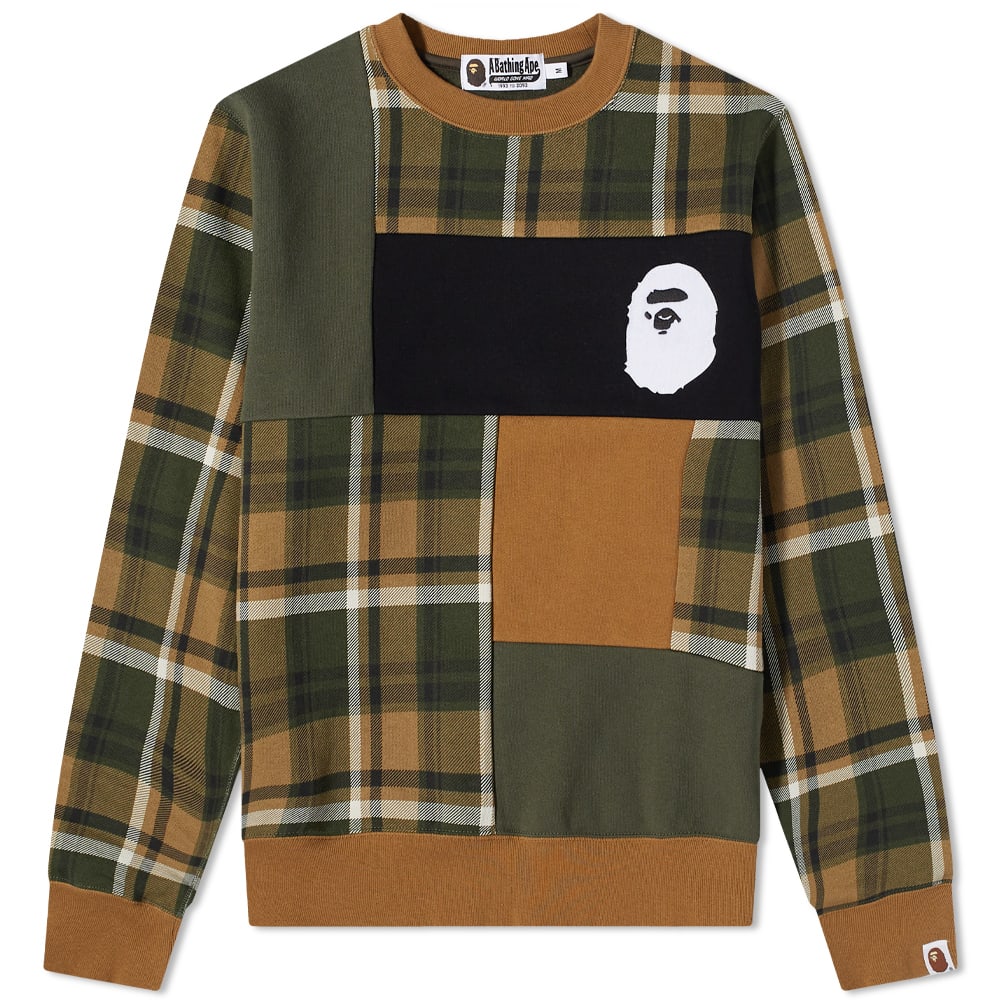 アベイシングエイプ クルー スウェット オリーブ スウェットトレーナー メンズ 【 A BATHING APE A BATHING APE BAPE CHECK HEAD CREW SWEAT / OLIVE DRAB 】 メンズファッション トップス