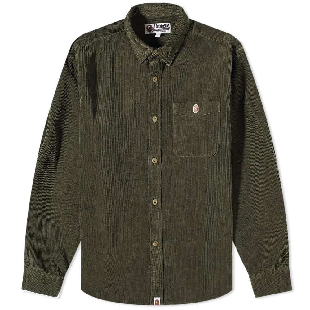 AxCVOGCv R[fC I[u Y y A BATHING APE A BATHING APE ONE POINT CORDUROY RELAXED FIT SHIRT / OLIVE DRAB z Yt@bV gbvX