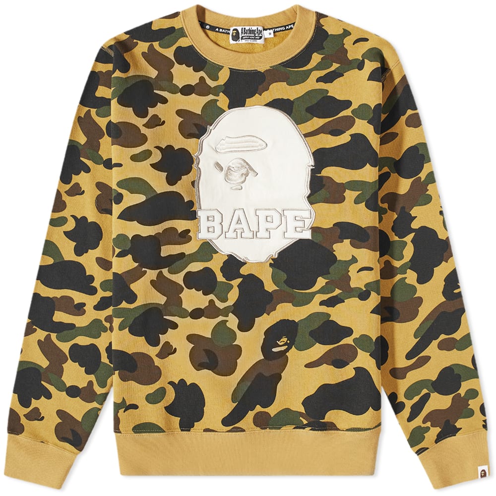 アベイシングエイプ カモ柄 クルー スウェット 黄色 イエロー スウェットトレーナー メンズ 【 A BATHING APE A BATHING APE 1ST CAMO BAPE CREW SWEAT / YELLOW 】 メンズファッション トップス