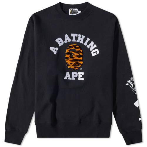 アベイシングエイプ カモ柄 カレッジ クルー スウェット 黒色 ブラック スウェットトレーナー メンズ 【 A BATHING APE A BATHING APE TIGER CAMO COLLEGE RELAXED FIT CREW SWEAT / BLACK 】 メンズファッション ト