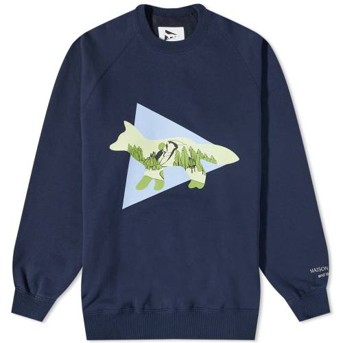 アンドワンダー クルー スウェット 紺色 ネイビー KITSUNé スウェットトレーナー メンズ 【 AND WANDER AND WANDER X MAISON CREW SWEAT / NAVY 】 メンズファッション トップス