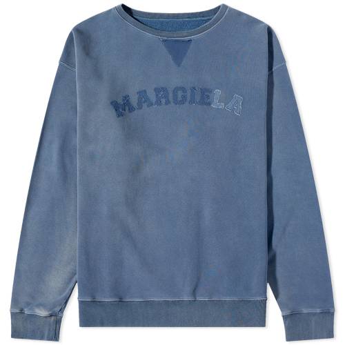 メゾンマルジェラ カレッジ ロゴ クルー スウェット 青色 ブルー スウェットトレーナー メンズ 【 MAISON MARGIELA MAISON MARGIELA DISTRESSED COLLEGE LOGO CREW SWEAT / BLUE 】 メンズファッション トップス