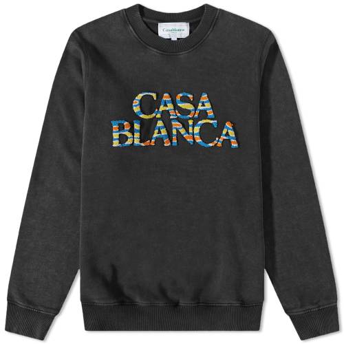 カサブランカ ロゴ クルー スウェット 黒色 ブラック スウェットトレーナー メンズ 【 CASABLANCA ANGE DE JOUR STACKED LOGO CREW SWEAT / BLACK 】 メンズファッション トップス