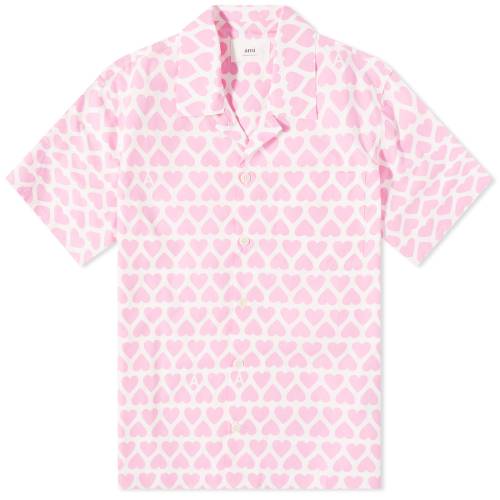 A~Ep sN F zCg & Y y AMI PARIS AMI HEART PRINT VACATION SHIRT / CANDY PINK & WHITE z Yt@bV gbvX