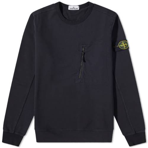 ストーンアイランド クルー スウェット 紺色 ネイビー スウェットトレーナー メンズ 【 STONE ISLAND STONE ISLAND COTTON ZIP POCKET DETAIL CREW SWEAT / NAVY 】 メンズファッション トップス