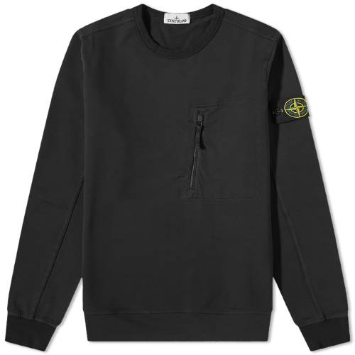 ストーンアイランド クルー スウェット 黒色 ブラック スウェットトレーナー メンズ 【 STONE ISLAND STONE ISLAND COTTON ZIP POCKET DETAIL CREW SWEAT / BLACK 】 メンズファッション トップス