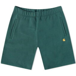 カーハート ダブリューアイピー チェイス スウェット ショーツ ハーフパンツ 緑 グリーン ゴールド & メンズ 【 CARHARTT WIP CARHARTT WIP CHASE SWEAT SHORTS / DISCOVERY GREEN & GOLD 】 メンズファッション