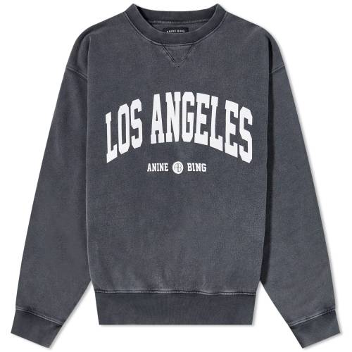 クルー スウェット 黒色 ブラック ロサンゼルス スウェットトレーナー レディース 【 ANINE BING ANINE BING RAMONA UNIVERSITY LOS ANGELES CREW SWEAT / WASHED BLACK 】 レディースファッション トップス