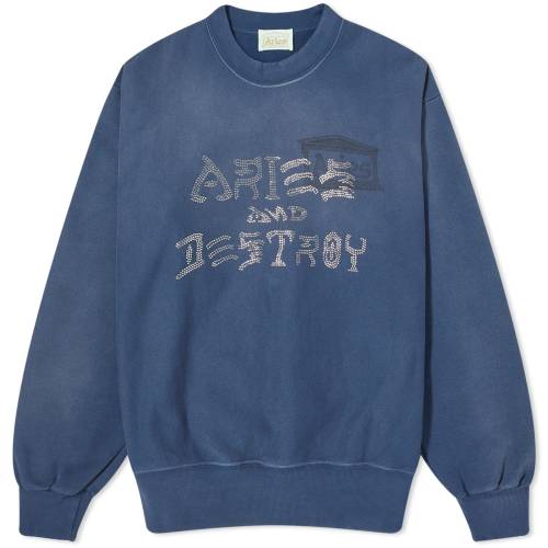 アリーズ クルー スウェット 紺色 ネイビー スウェットトレーナー レディース 【 ARIES AGED AND DESTROY DIAMANTE CREW SWEAT / NAVY 】 レディースファッション トップス