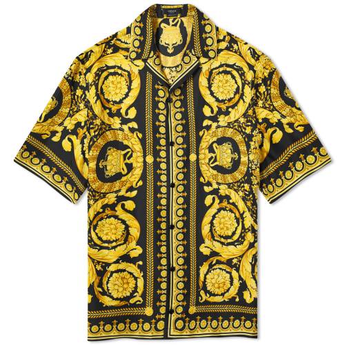 ヴェルサーチェ 黒色 ブラック ゴールド '92 & メンズ 【 VERSACE BAROQUE SILK VACATION SHIRT / BLAC..